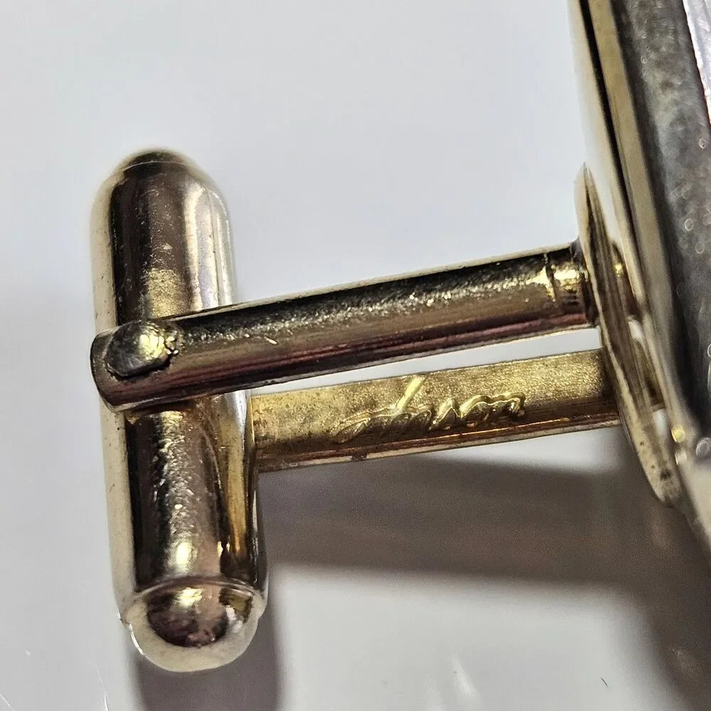 Gold Tone Black Vintage 1960's Signed Anson Musical Note Cuff Links
